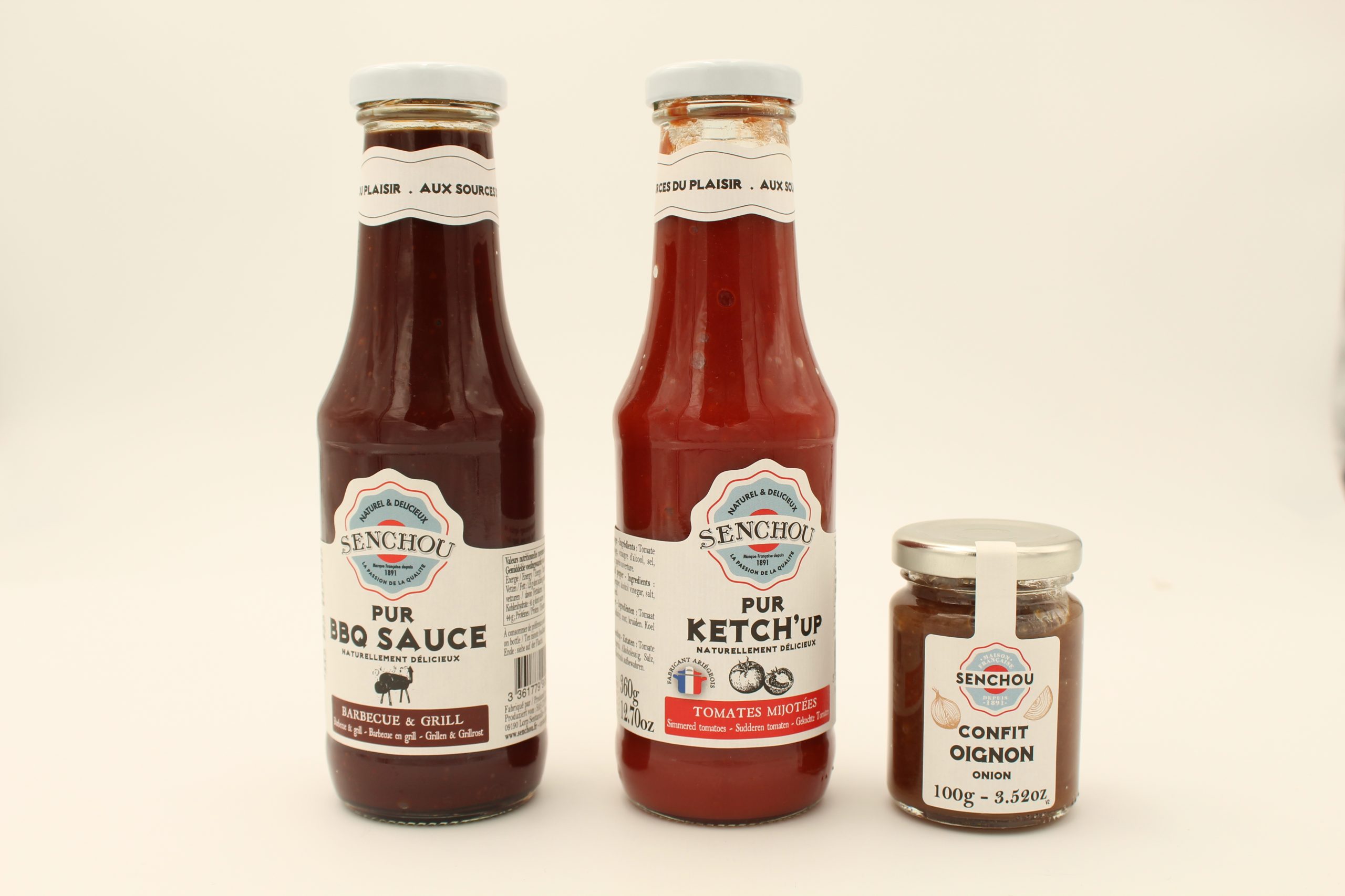 Confit d'oignon / sauce barbecue / ketchup